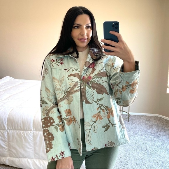 Light Blue Floral Embroidered Oversized Jacket - Picture 1 of 11